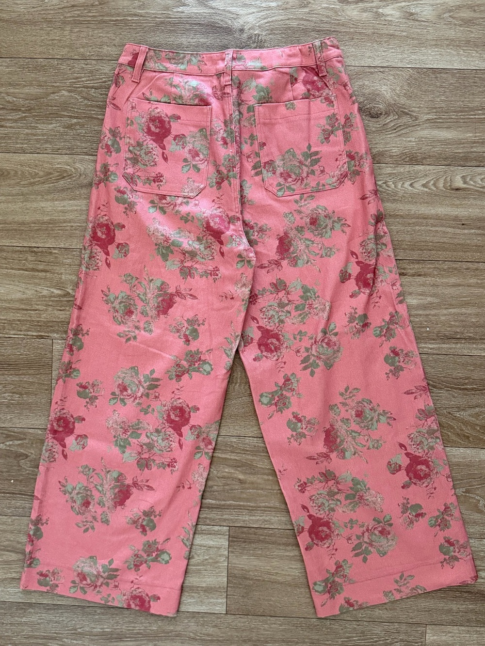 Pink Floral Wide-Leg Ankle Denim Pants by Entro NWT Size Large - Picture 12 of 13